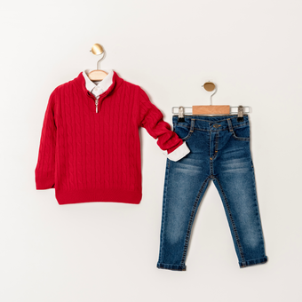 Ensemble pull et jean rouge vif
