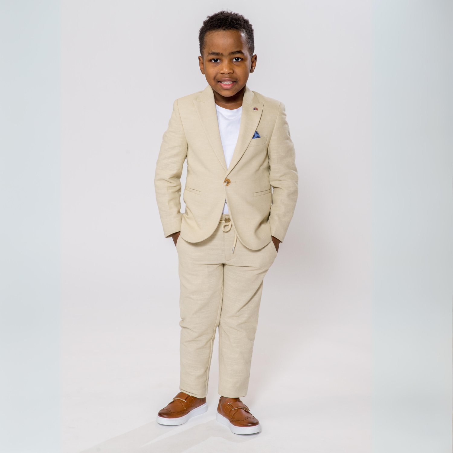 thumbnail image 2 of Boys Linen Suit 3-Piece Set - Slim Fit Summer Wedding & Formal Party Outfit 2 of 4