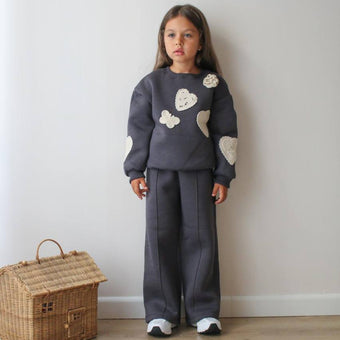 Ensemble décontracté pour filles avec cœurs en dentelle