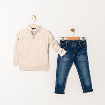 Ensemble pull et jean rouge vif