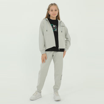 Zip-Up Hoodie Girls Jogger Set