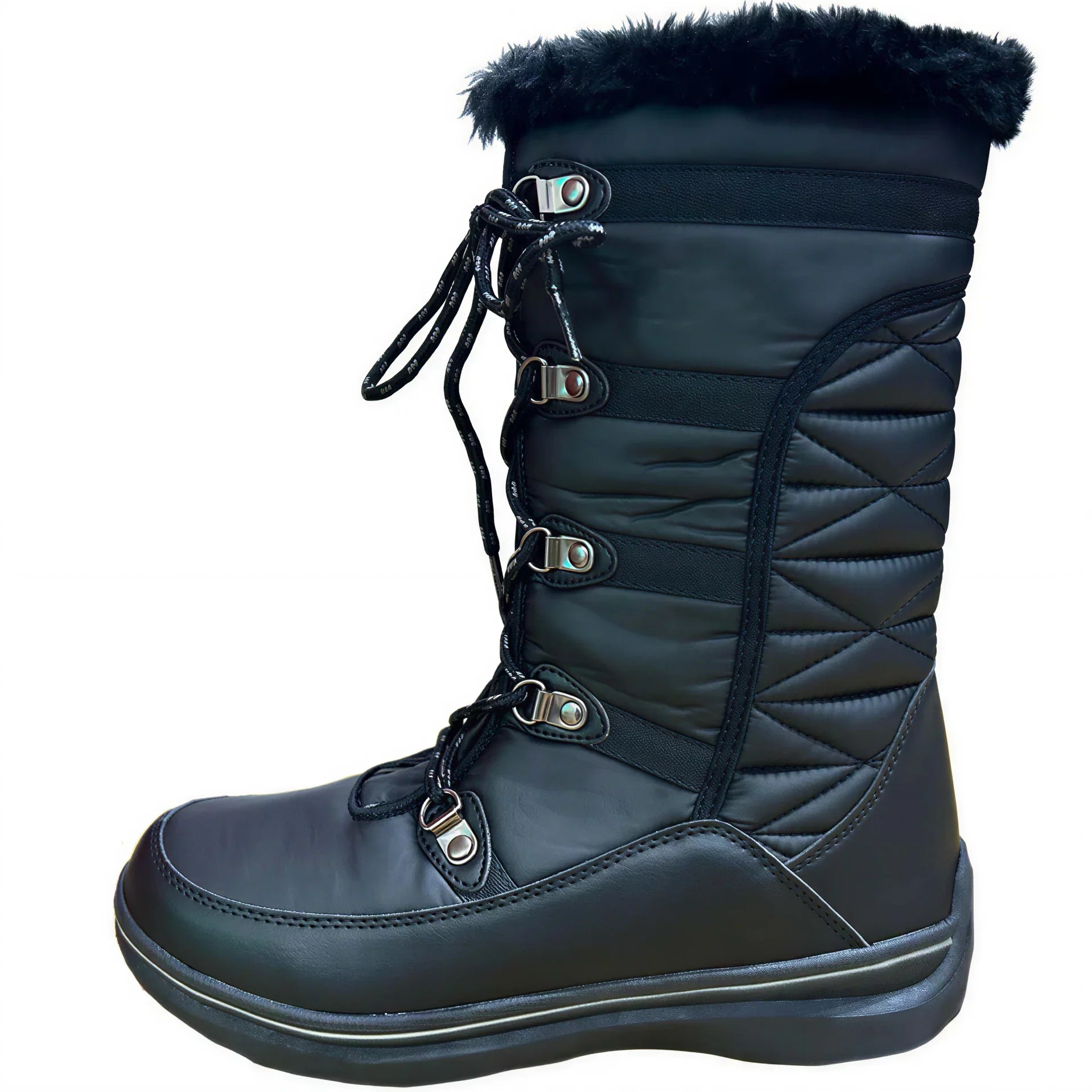 Larix Girls Winter Boots in black, an insulated waterproof winter boot with an adjustable bungee top, sold at JuniorKids now.