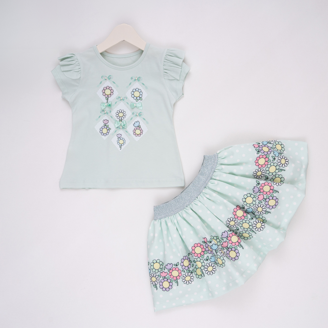 Blue Blossom Girl Skirt Set