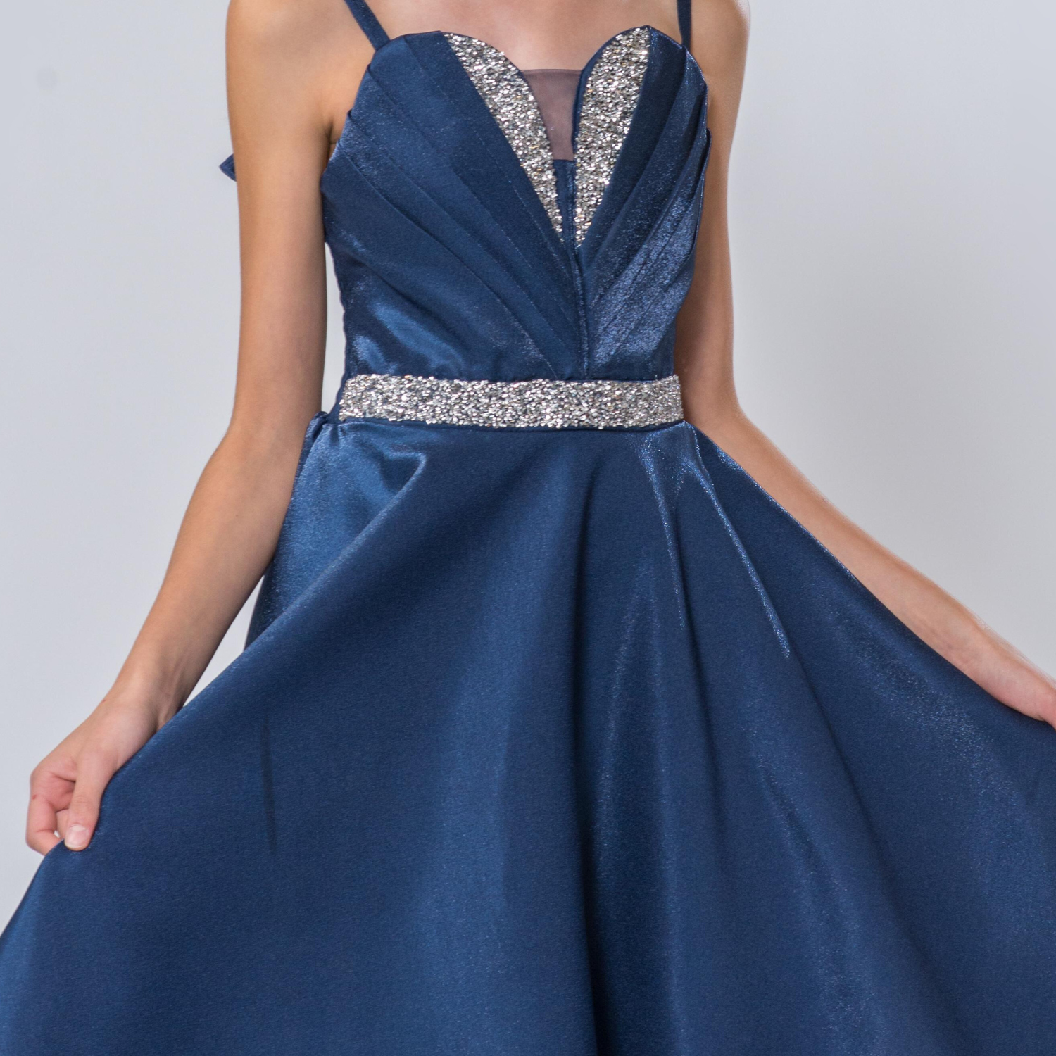 Mystical Meadow Tweens Dresses: Crystal Satin | Junior Kids Navy / 12 Mystical Meadow Tweens Dresses: Crystal Satin | Junior Kids Navy / 12