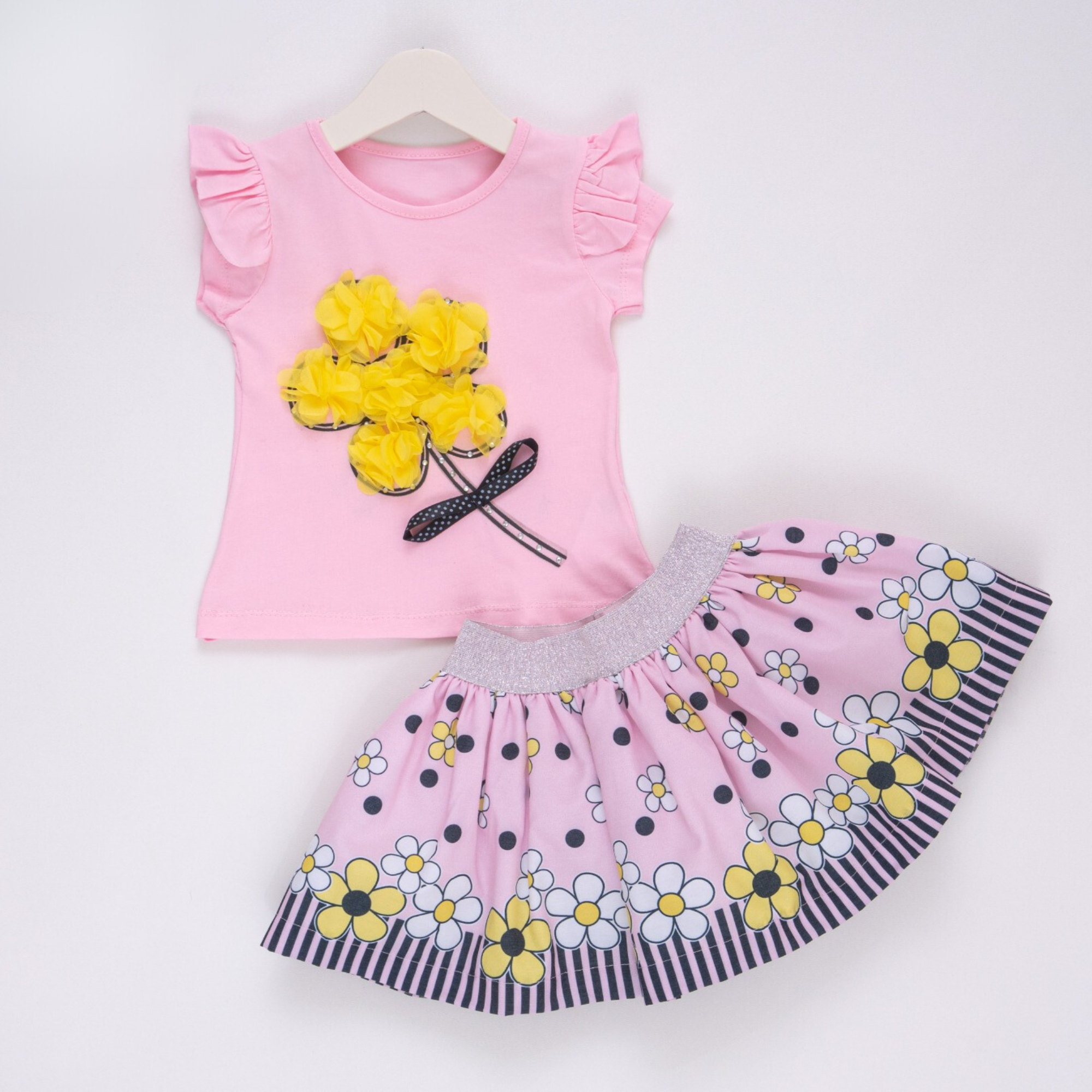 Yellow Flower Girl Skirt Set
