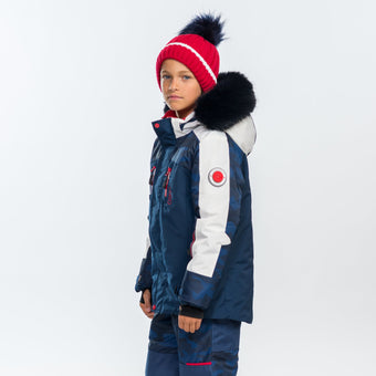 Noa's navy blue boys snowsuit for winter protection by Junior Kids