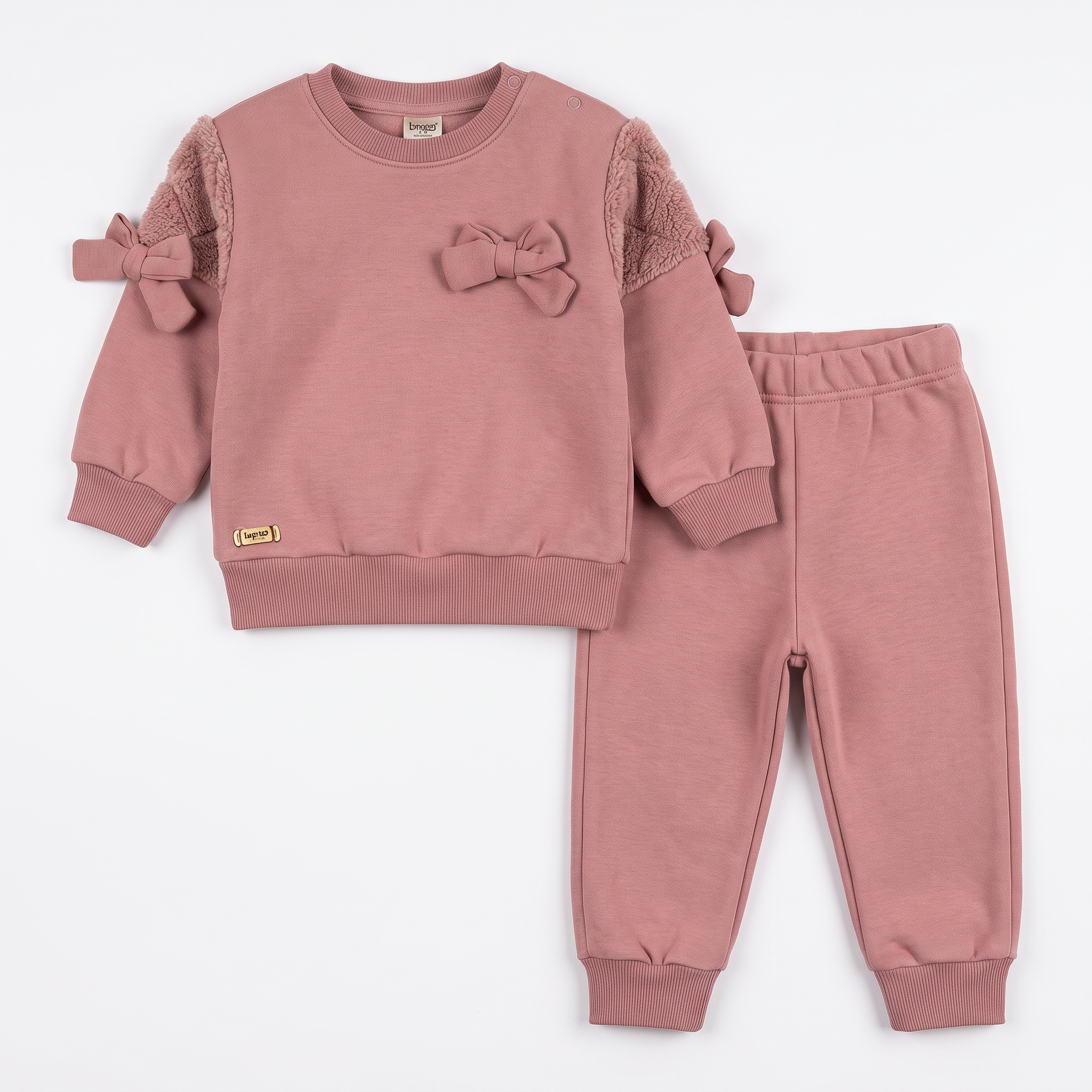 Fur Bows Cotton Joggers Set