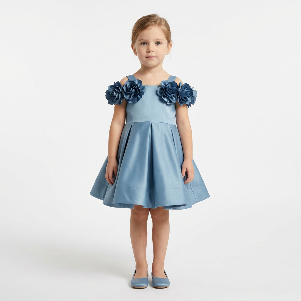 Evelyn Blue Girls Satin Dress