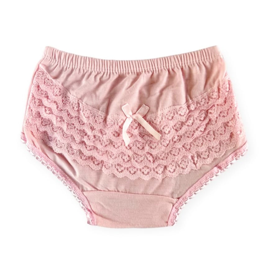 Romany/Spanish Frilly Knickers With White Lace Pink Ribbon & A Bow 12-18  Months