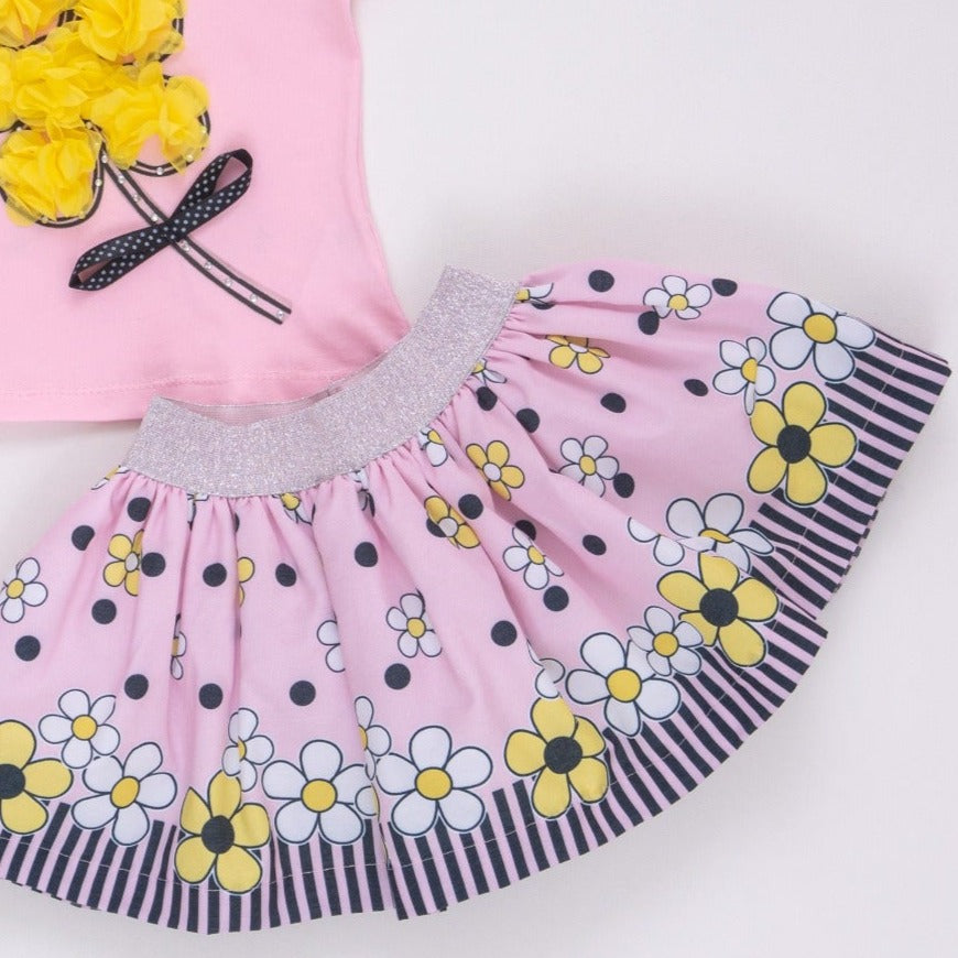 Yellow Flower Girl Skirt Set