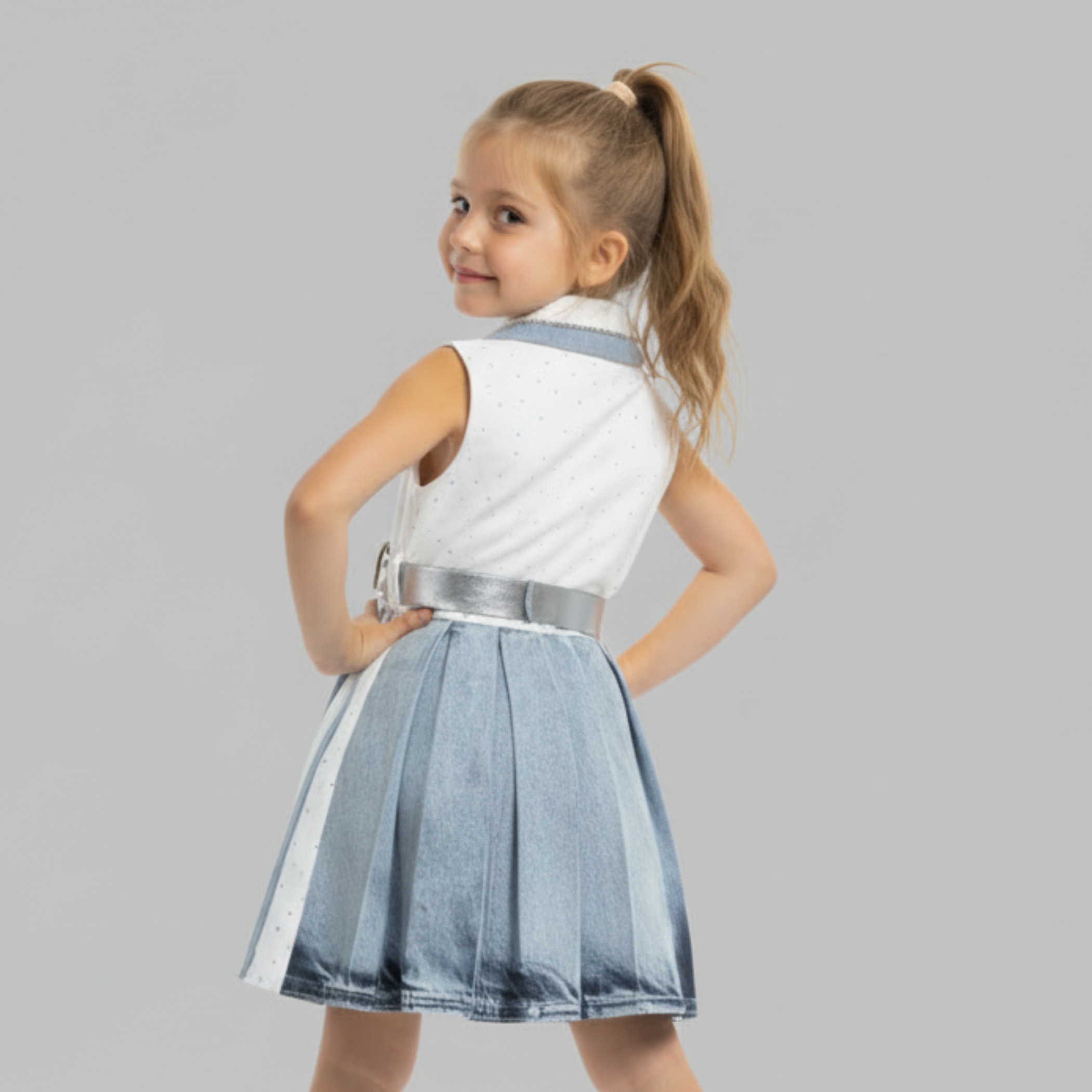 Sparkle Denim Girls Dress: Polka Dots