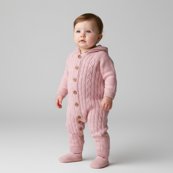 Knit Hoodie Newborn Overall Set